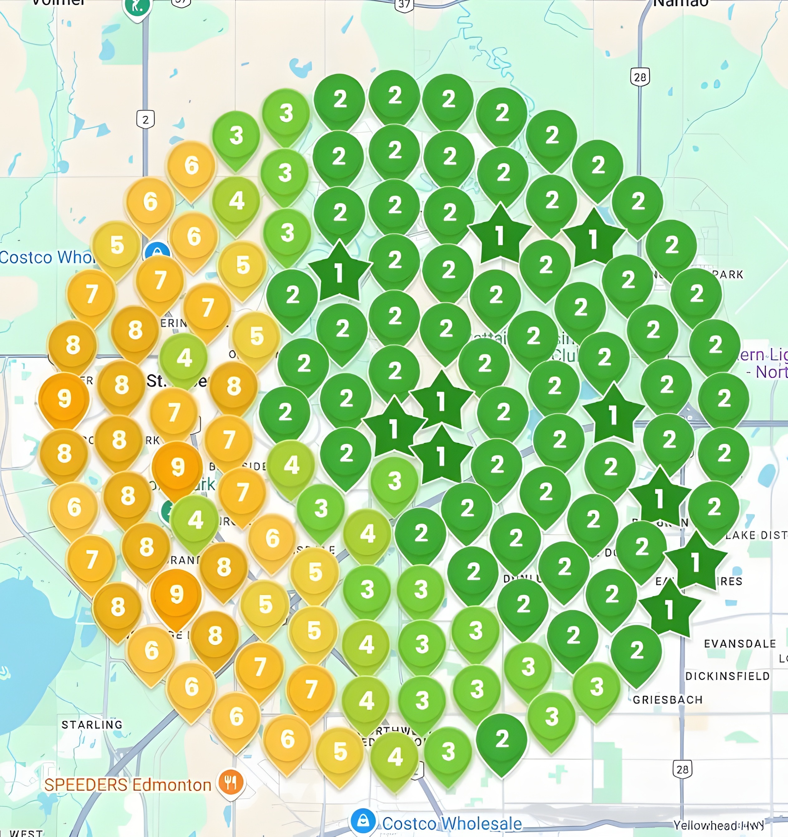 Heatmap ranking improvement visualization showing local SEO success